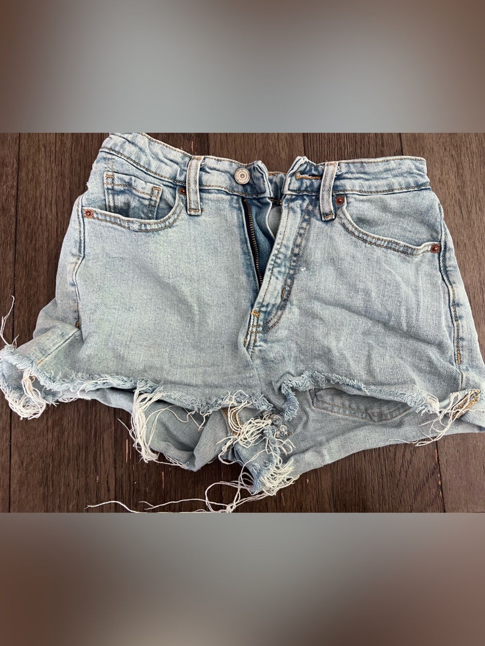 Old Navy Light Blue High-Rise Cutoff Denim Shorts with Frayed Hem